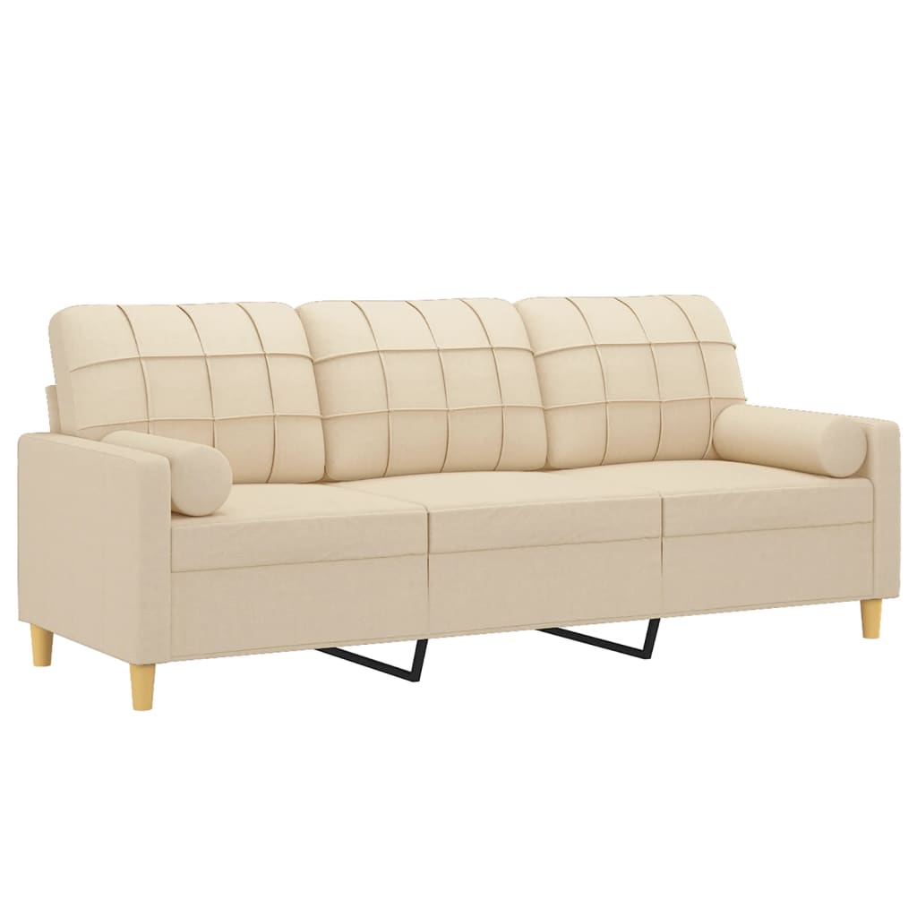 Sofá 3 lugares + almofadas decorativas 180 cm tecido cor creme