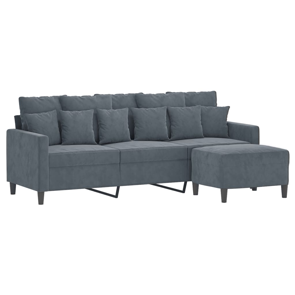 Sofá de 3 lugares com apoio de pés 180 cm veludo cinza-escuro