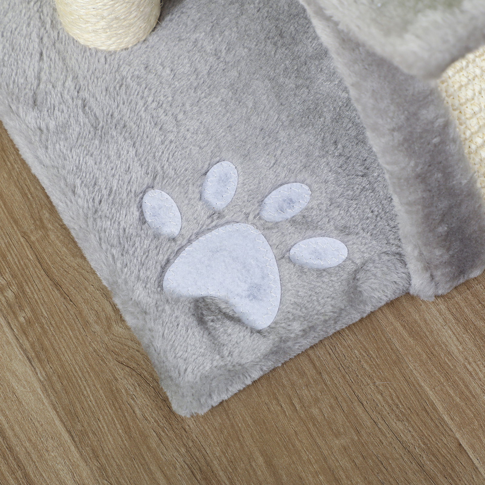 Árvore arranhador para gatos pequena com poste giratório bolas suspensas plataforma curva e esconderijo 40x30x43 cm cinza