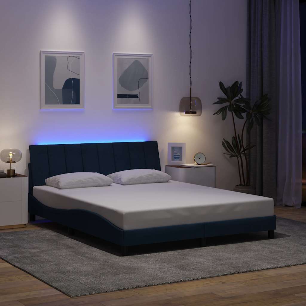 Estrutura de cama sem colchão hanko 160x200 cm tecido azul
