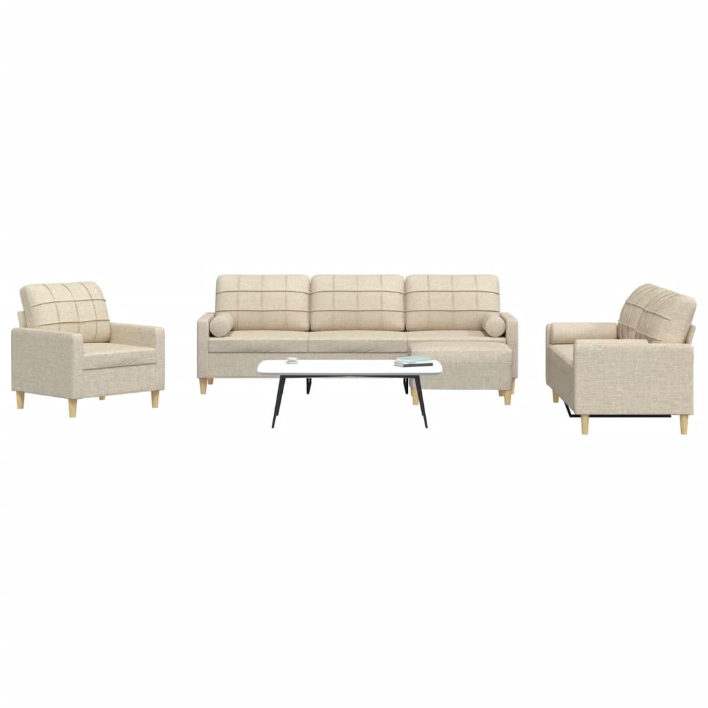 4Pcs conjunto sofás c/ almofadões/apoio pés tecido creme