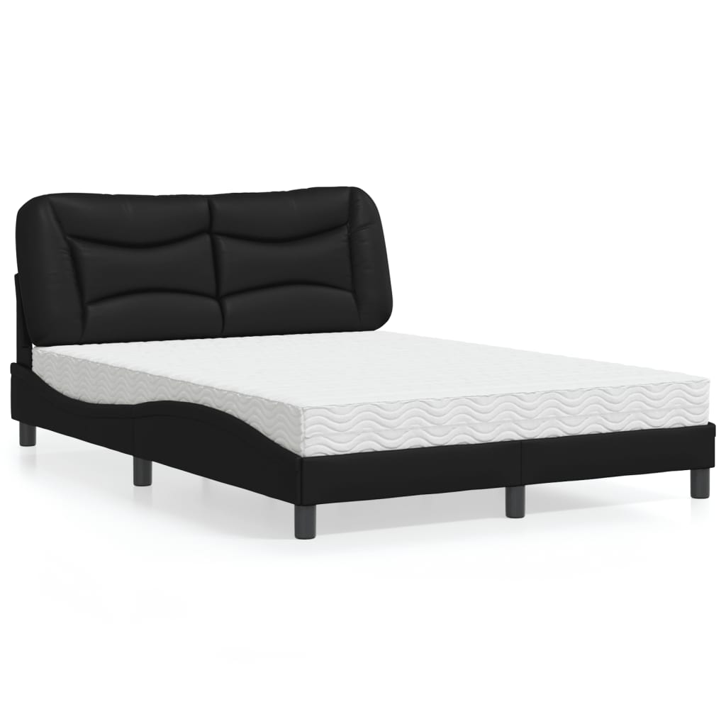 Cama com colchão hvar 140x200 cm couro artificial preto