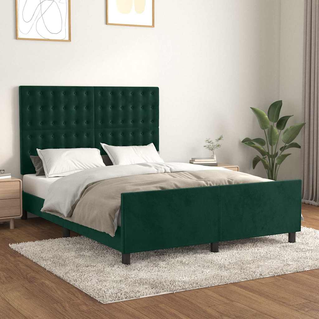 Estrutura de cama sem colchão 140x200 cm veludo verde-escuro