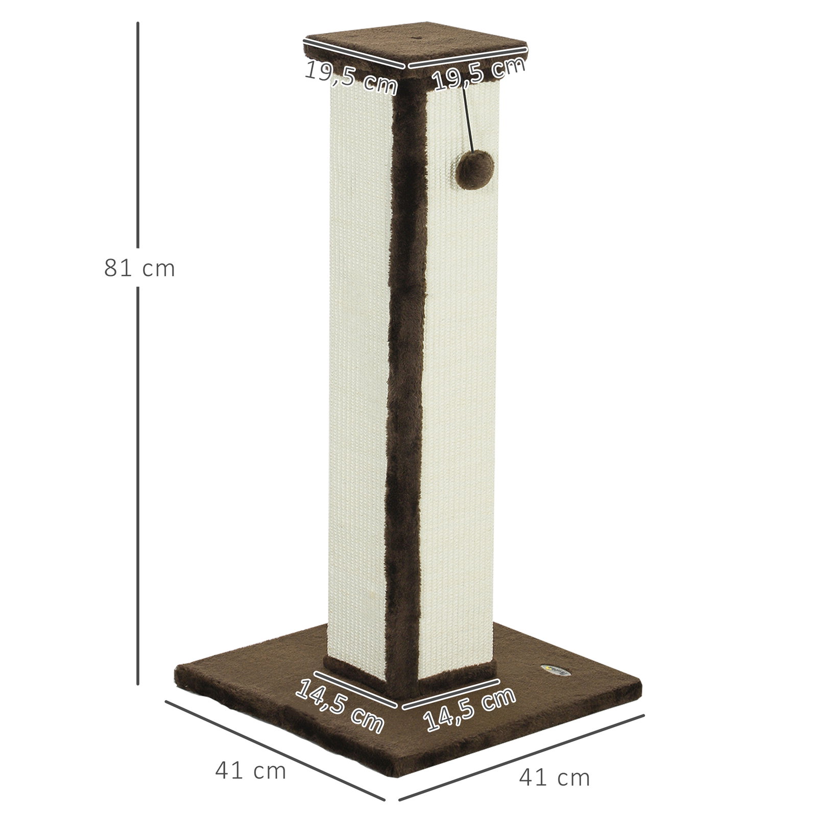 Poste arranhador para gatos altura 81 cm arranhador para gatos com poste de sisal e bola suspensa 41x41x81 cm marrom