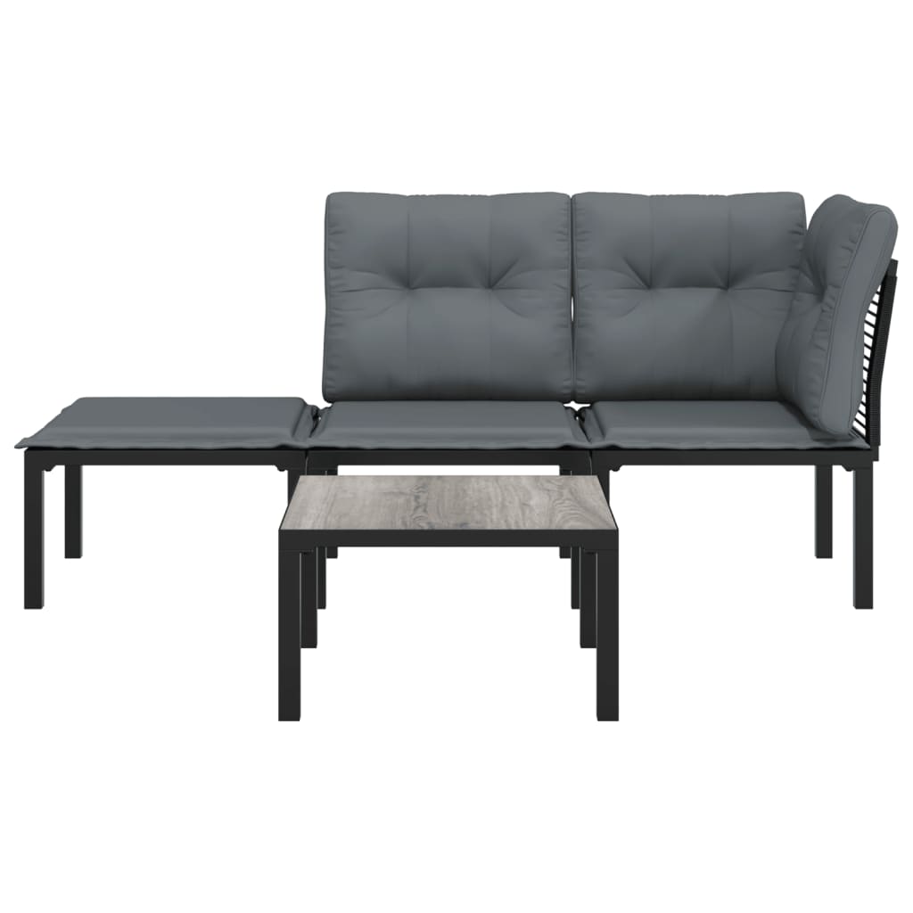 4 Pcs conjunto lounge de jardim vime PE preto e cinzento