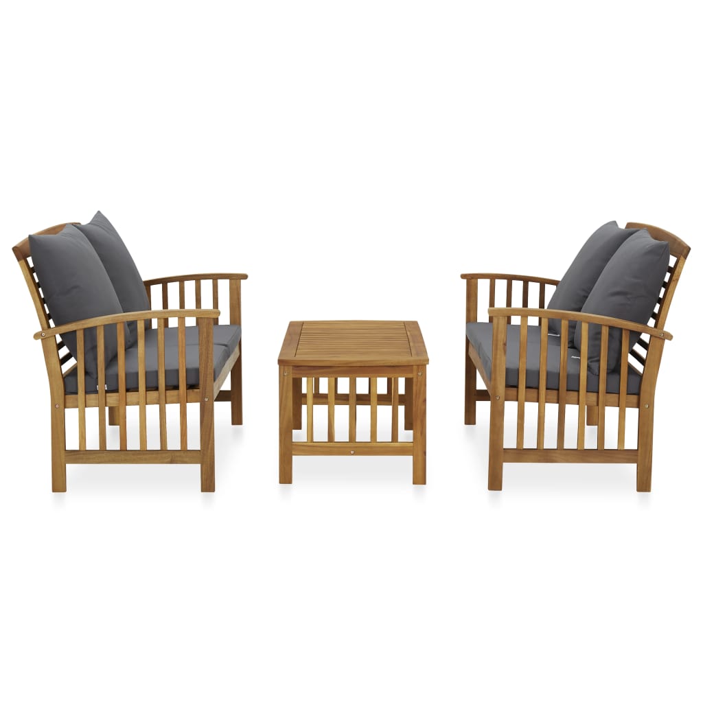 3 Pcs conjunto lounge de jardim c/ almofadões acácia maciça
