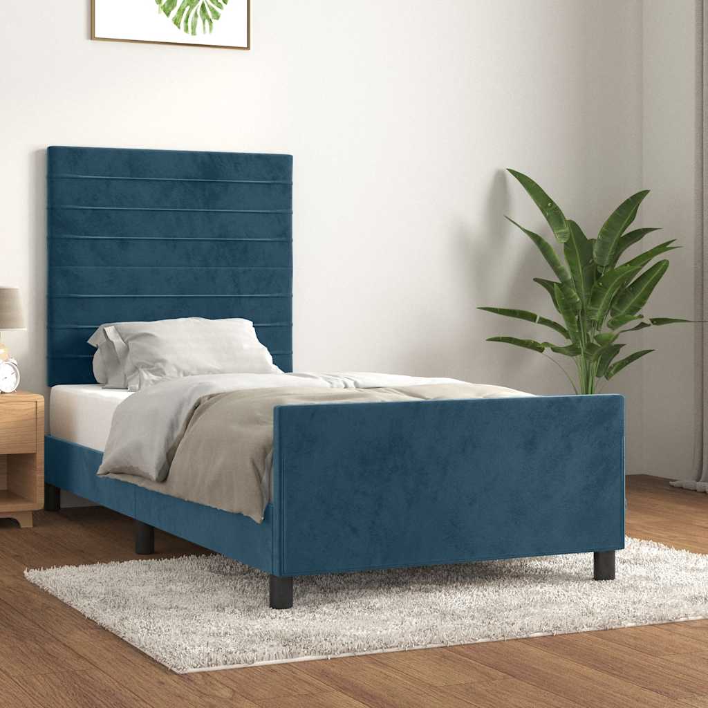 Estrutura de cama sem colchão 90x190 cm veludo azul-escuro