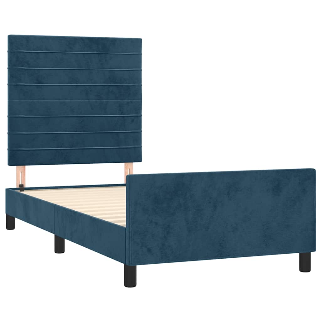 Estrutura de cama sem colchão 90x190 cm veludo azul-escuro