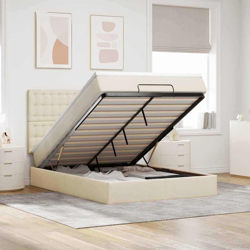 Estrutura de cama otomana com creme de colchão 140x190cm tecido