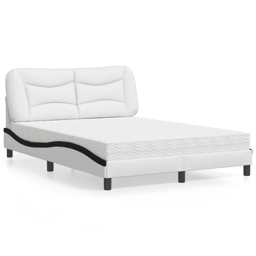 Cama com colchão hvar 140x200 cm couro artificial preto e branco