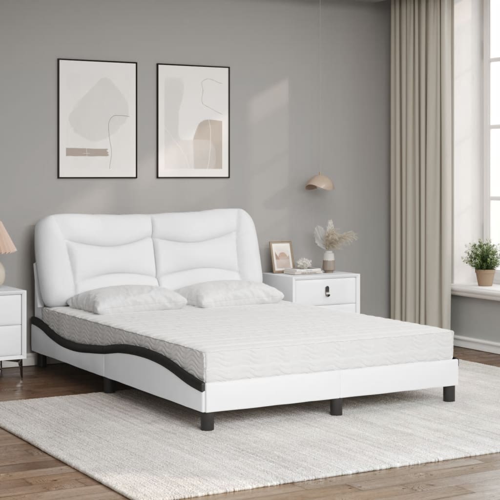 Cama com colchão hvar 140x200 cm couro artificial preto e branco