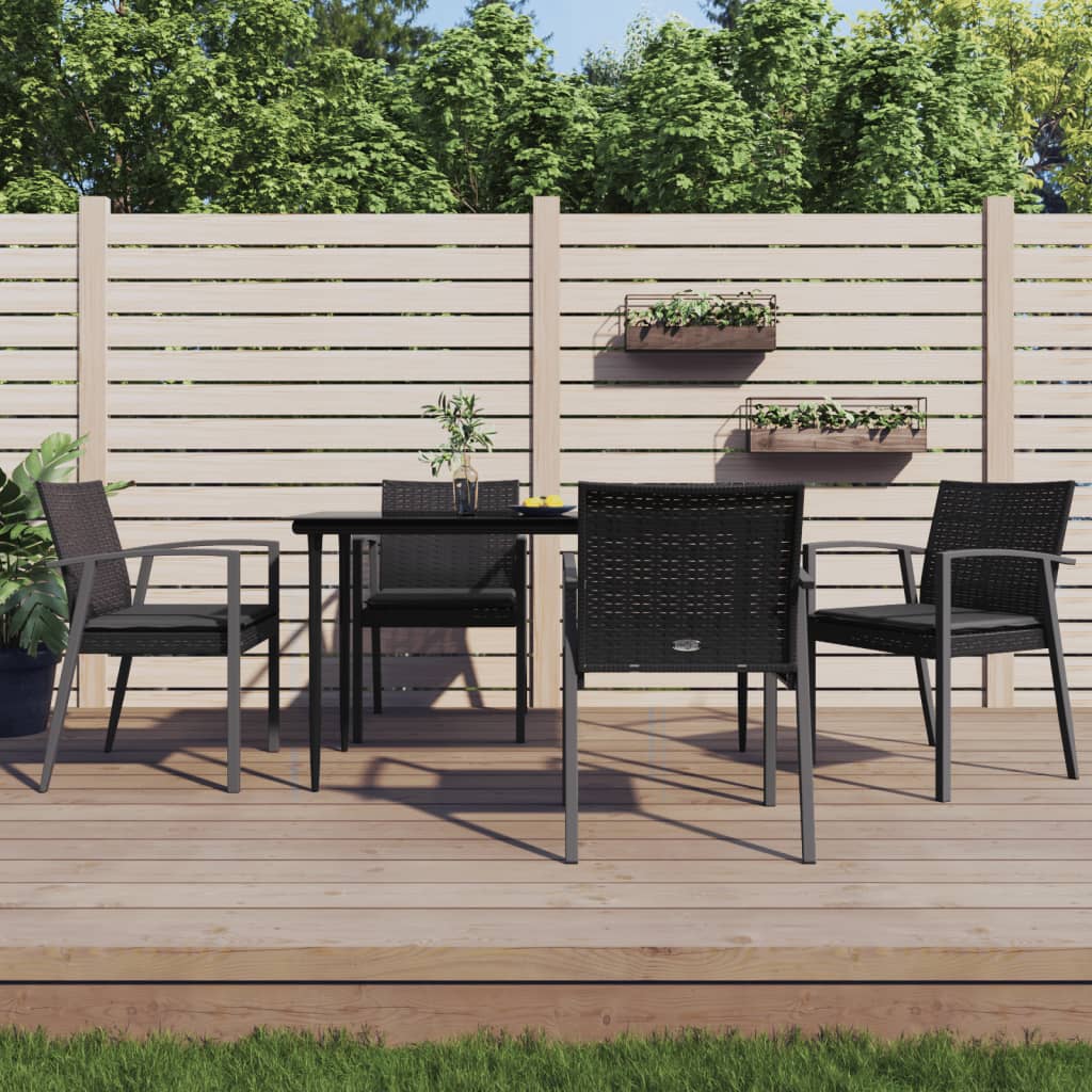Cadeiras jardim c/ almofadões 4 pcs 56,5x57x83 cm vime PE preto
