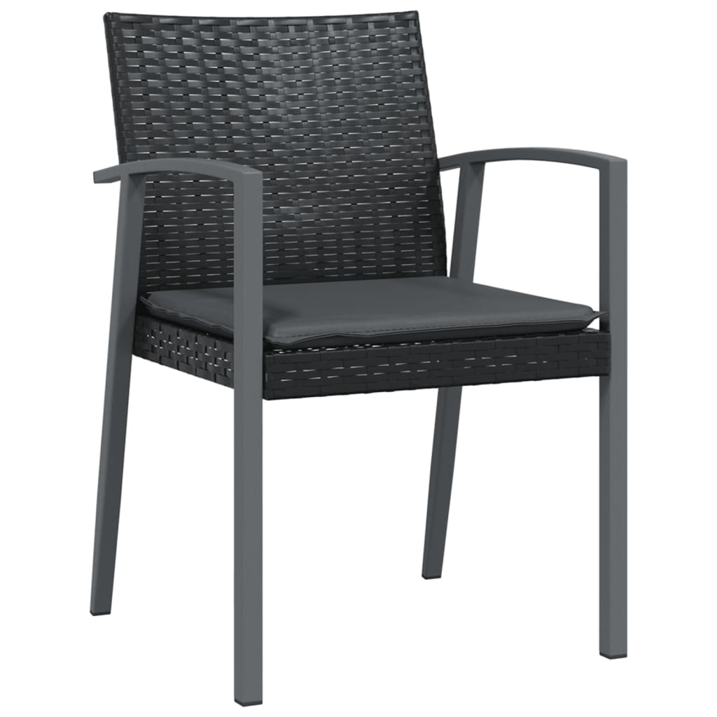 Cadeiras jardim c/ almofadões 4 pcs 56,5x57x83 cm vime PE preto
