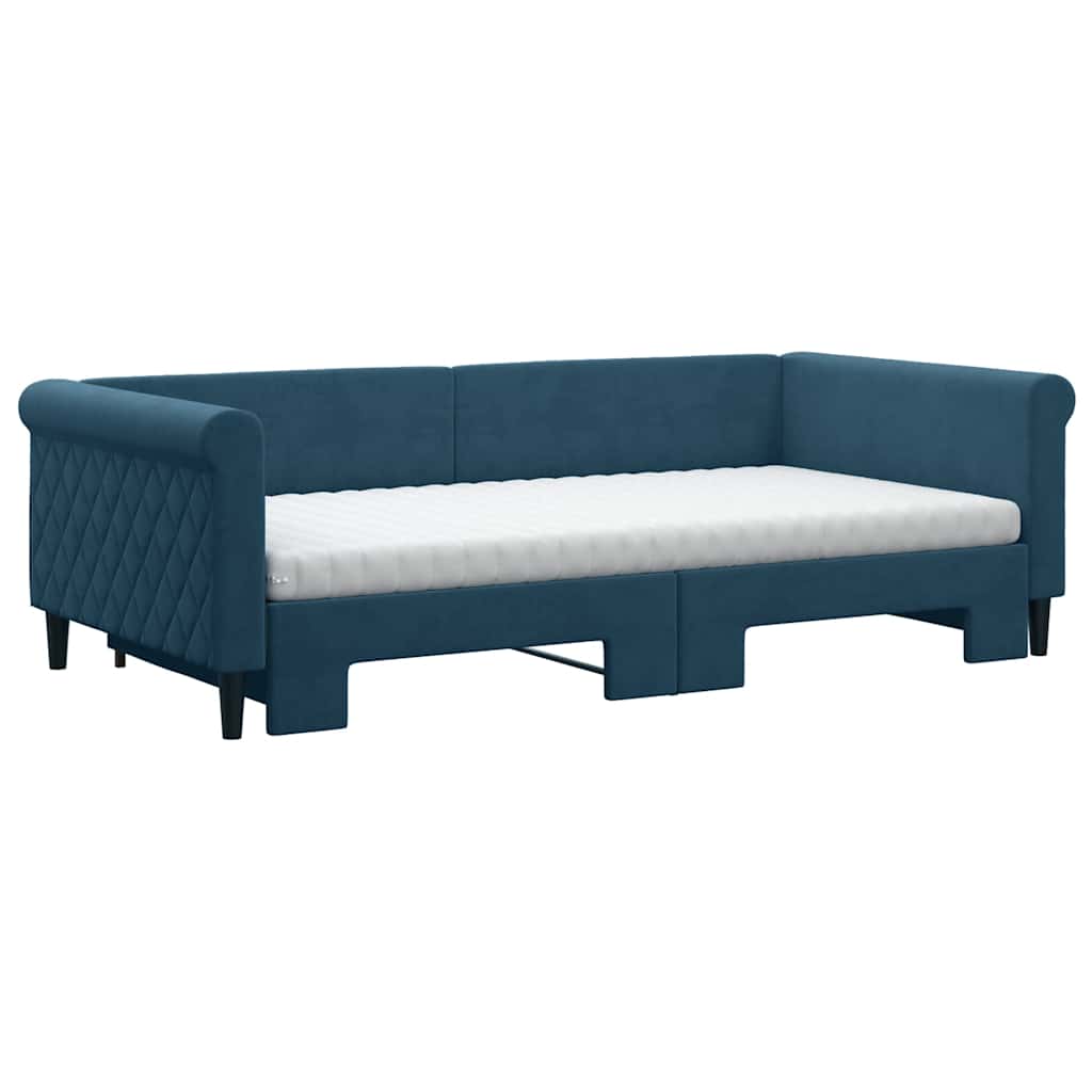 Sofá-cama com gavetão e colchões 100x200 cm veludo azul