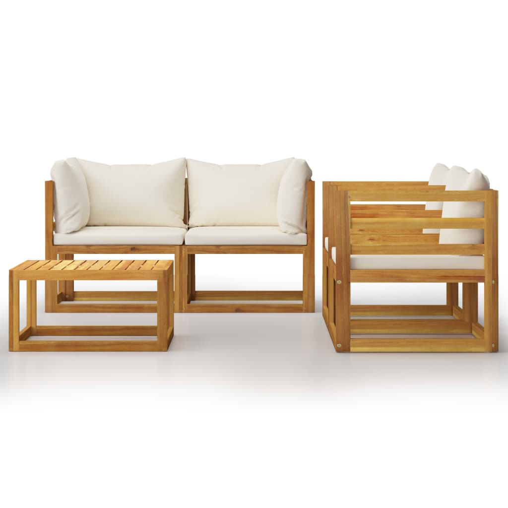5 Pcs conjunto lounge jardim c/ almofadões creme acácia maciça