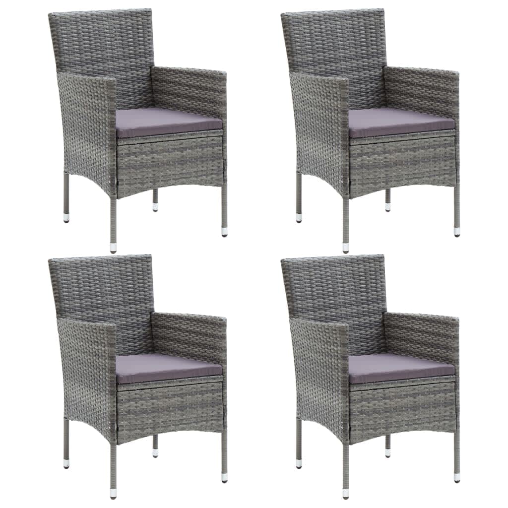5 Pcs conjunto jantar p/ jardim c/ almofadões vime PE cinzento