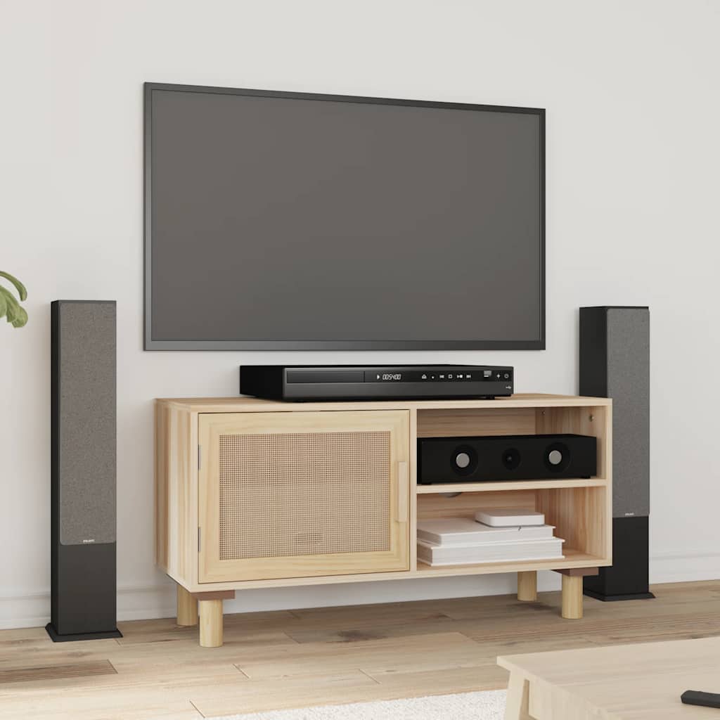 Móvel de TV 80x30x40 cm pinho maciço/vime natural castanho
