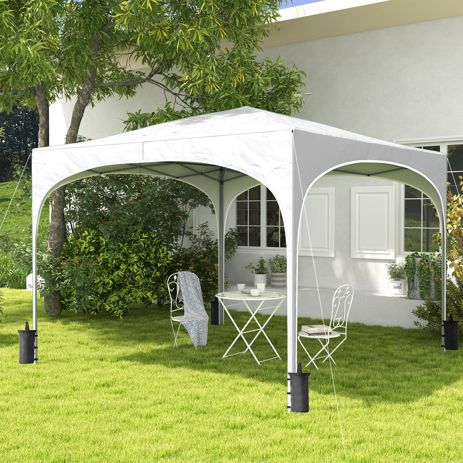 Tenda dobrável 3x3 m tenda de jardim com altura ajustável bolsa de transporte tecido anti-UV e sacos de areia branco