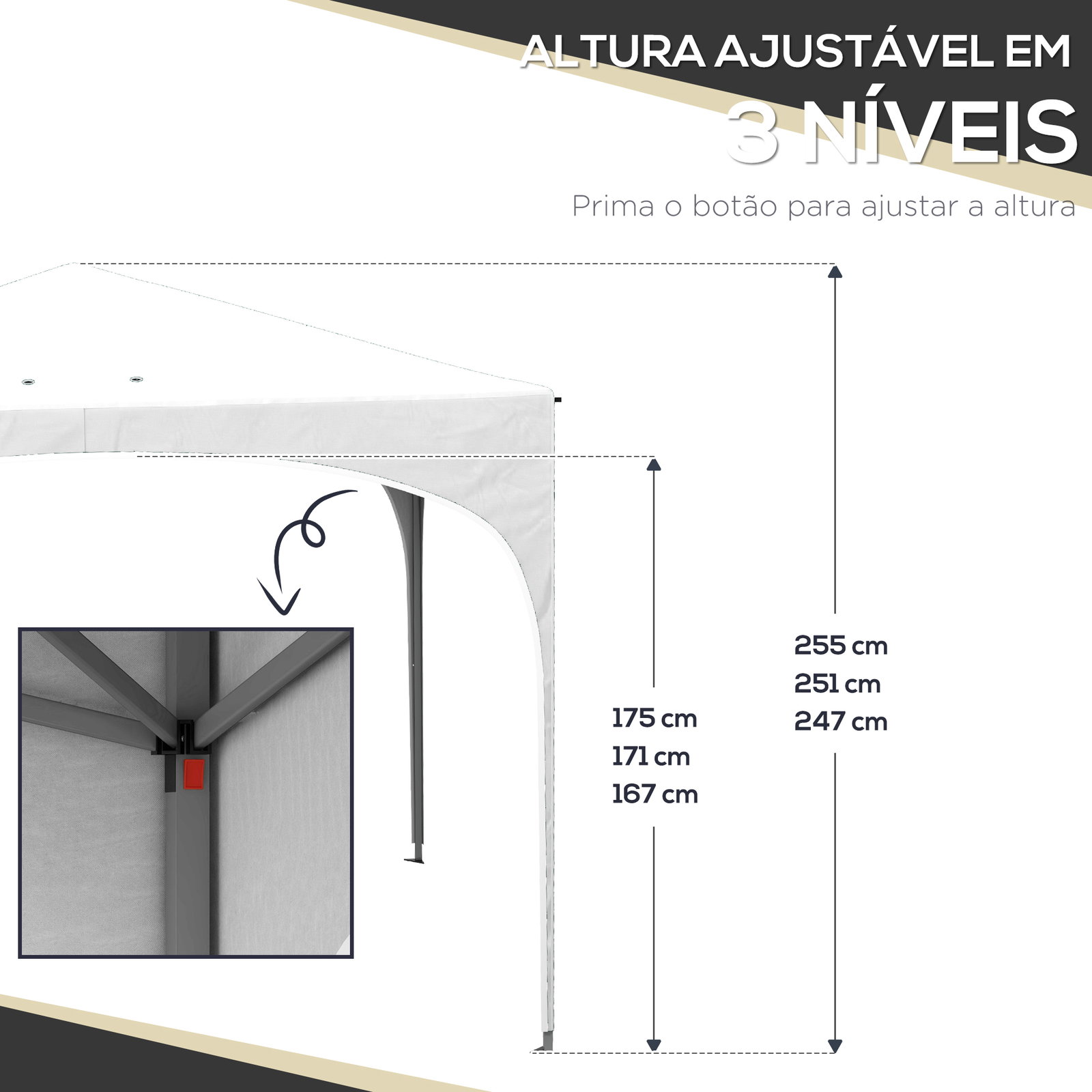 Tenda dobrável 3x3 m tenda de jardim com altura ajustável bolsa de transporte tecido anti-UV e sacos de areia branco