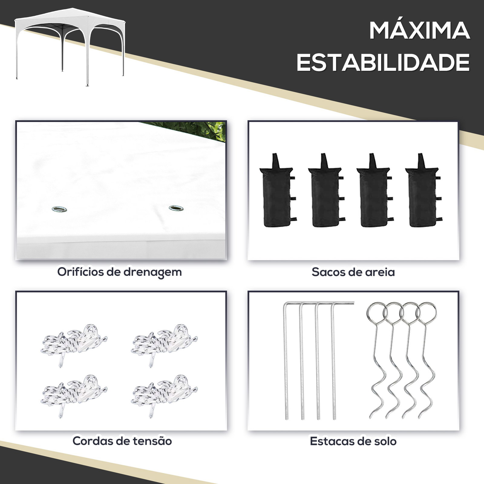 Tenda dobrável 3x3 m tenda de jardim com altura ajustável bolsa de transporte tecido anti-UV e sacos de areia branco