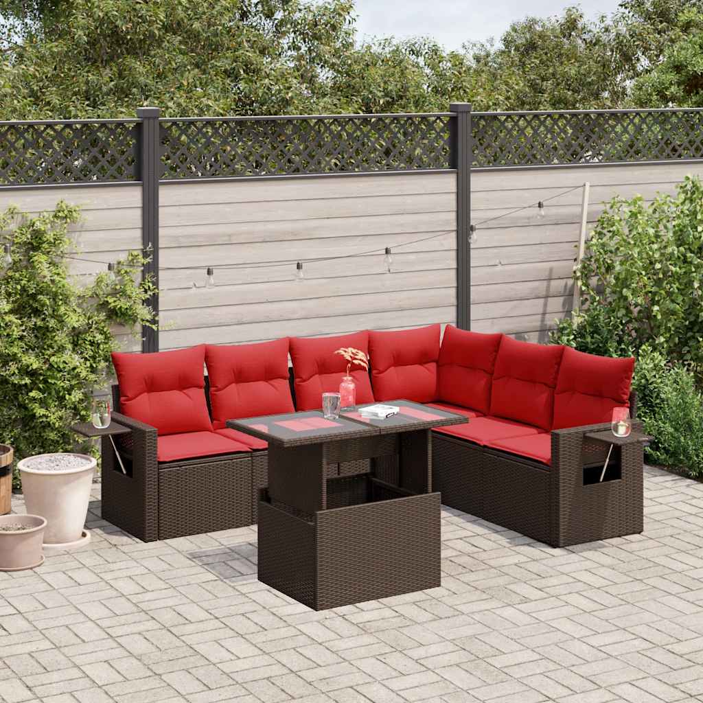 Conjunto de sofá de jardim com 7 peças e almofadas em rattan sintético marrom