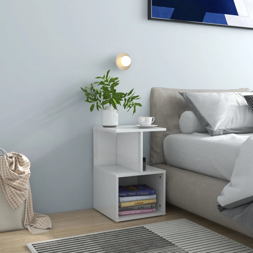 Mesas cabeceira 2pcs 35x35x55cm deriv. madeira branco brilhante