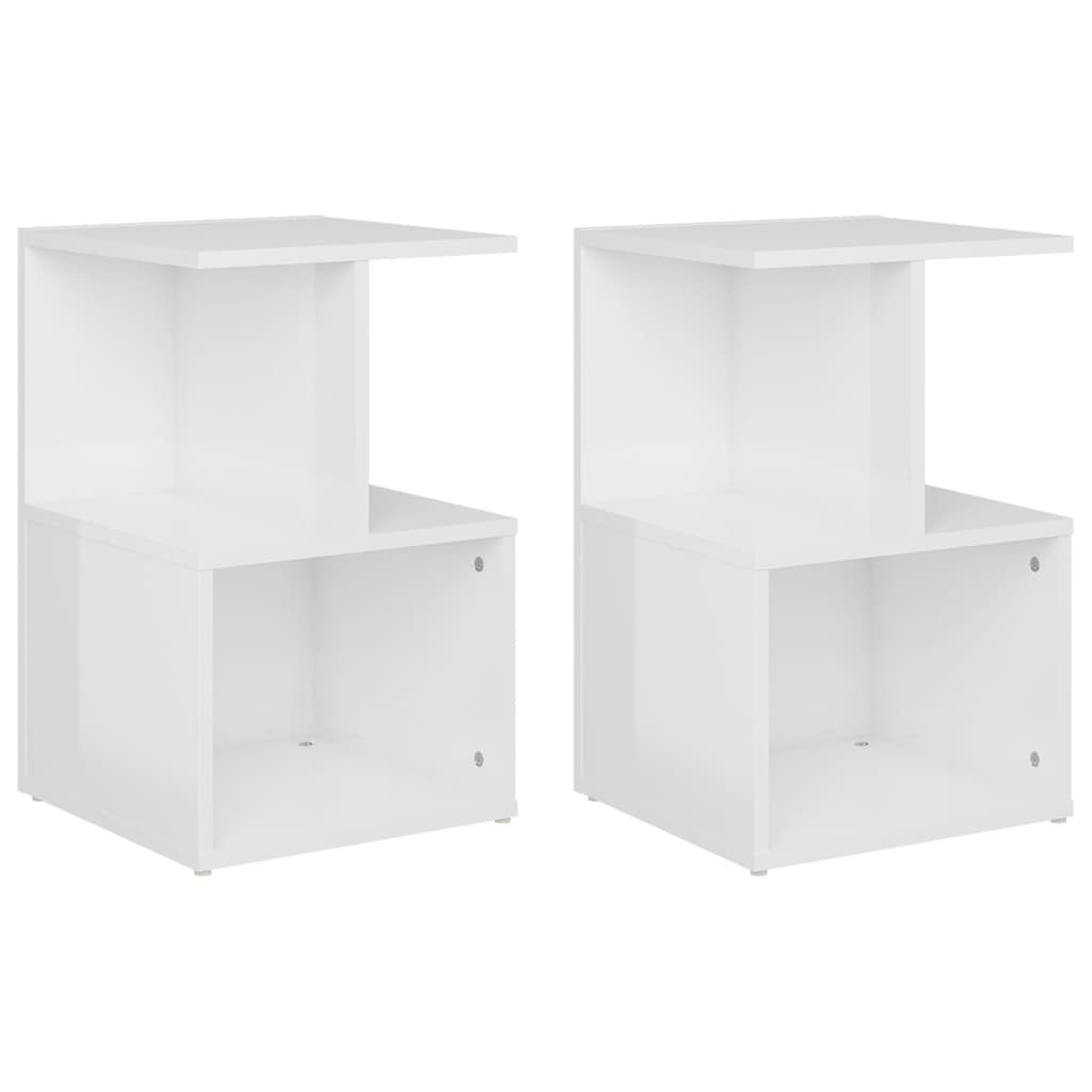 Mesas cabeceira 2pcs 35x35x55cm deriv. madeira branco brilhante