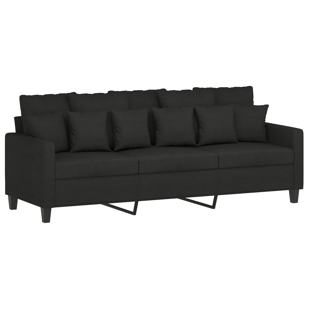 3 Pcs conjunto de sofás com almofadas tecido preto