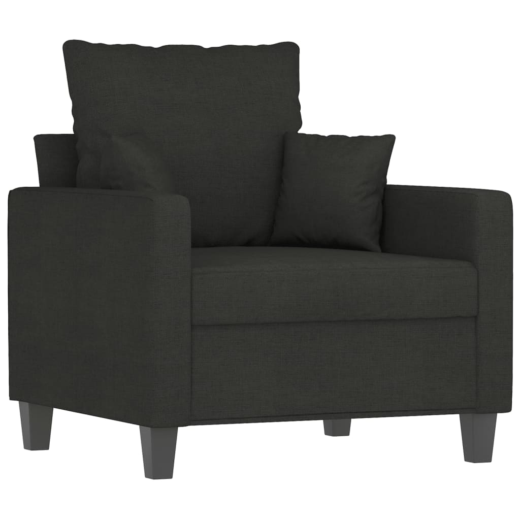 3 Pcs conjunto de sofás com almofadas tecido preto