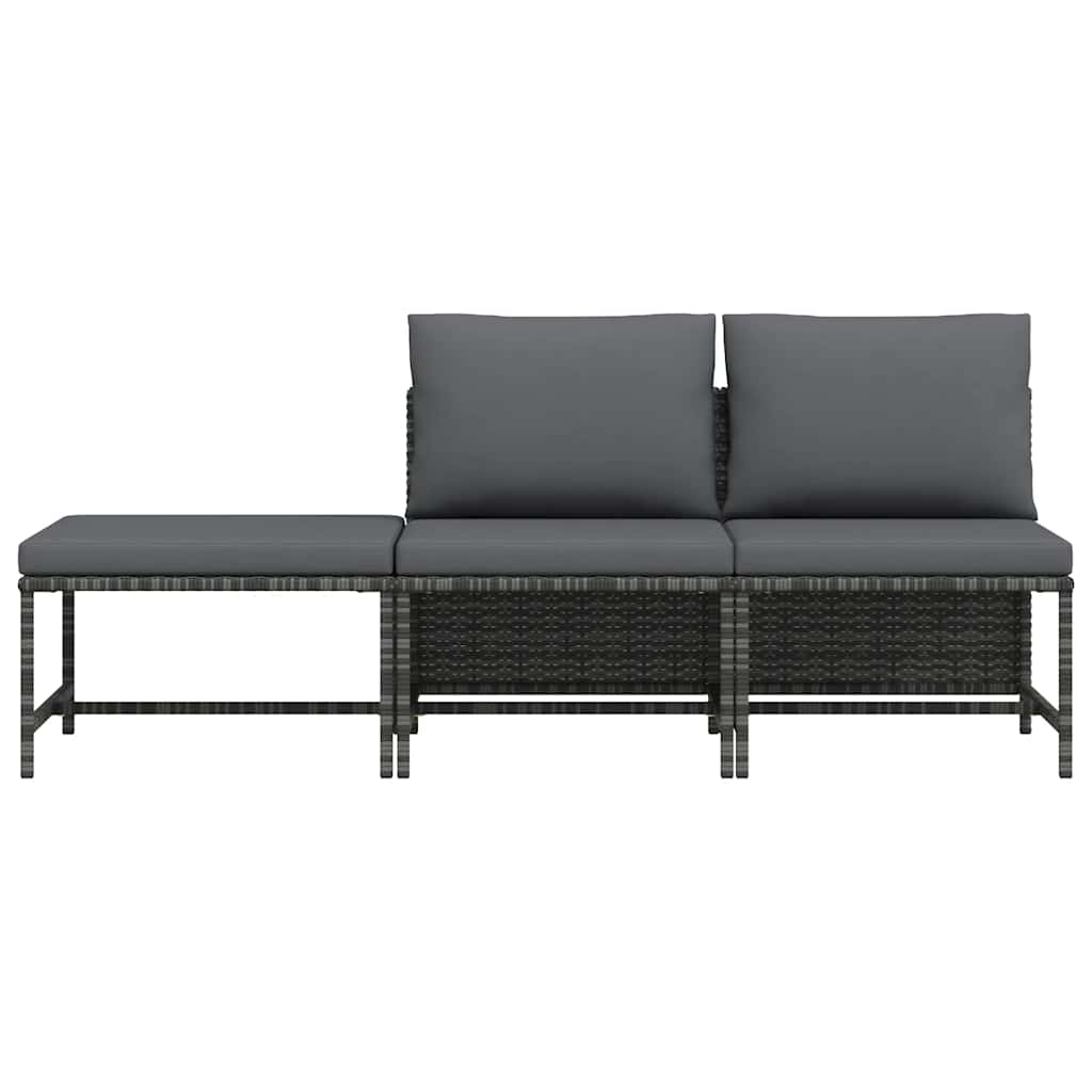 3 Pcs conjunto sofás de jardim c/ almofadões vime PE cinzento