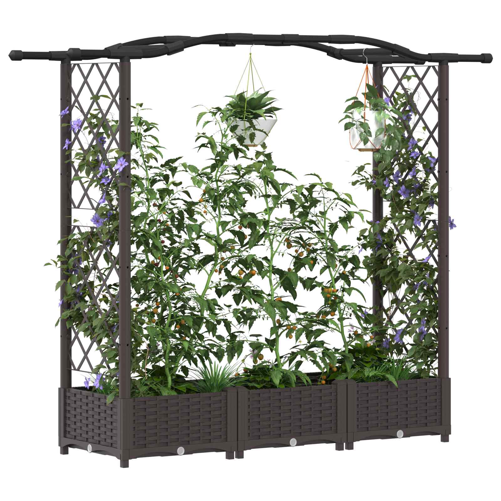 Cama elevada com treliça e telhado castanho 169 x 40 x 123 cm