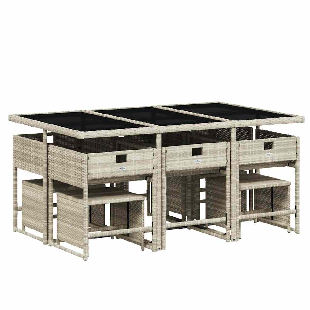 11 Pcs conjunto jantar p/ jardim c/ almofadões vime PE cinzento