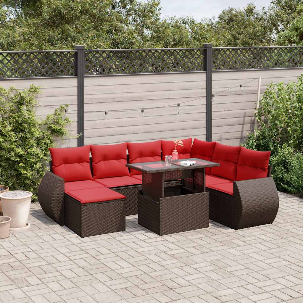 Conjunto de sofá de jardim com 8 peças e almofadas em rattan sintético marrom
