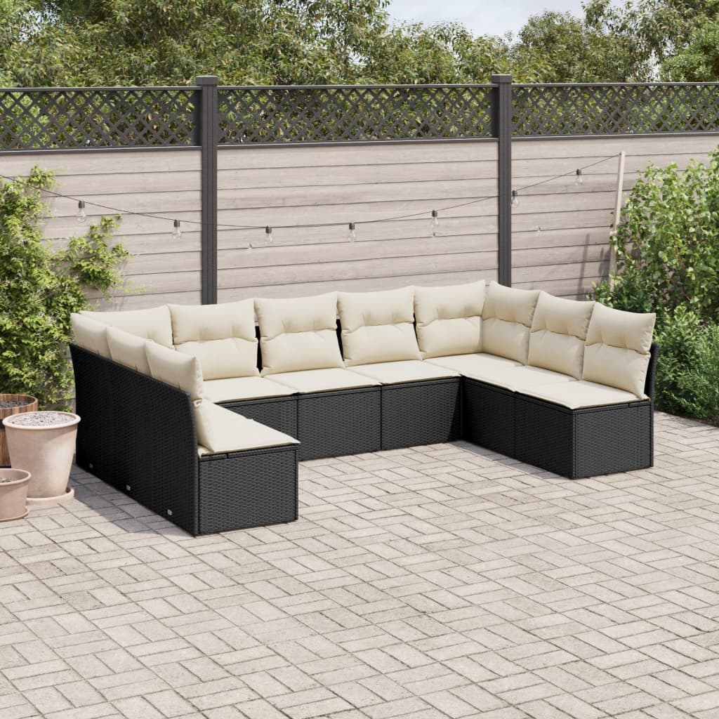 9 Pcs conjunto de sofás p/ jardim c/ almofadões vime PE preto