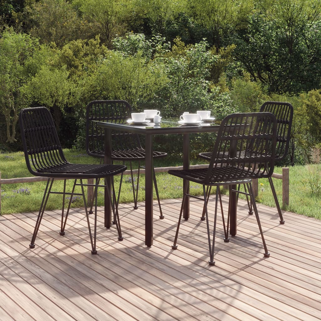 5 Pcs conjunto de jantar p/ jardim vime PE preto
