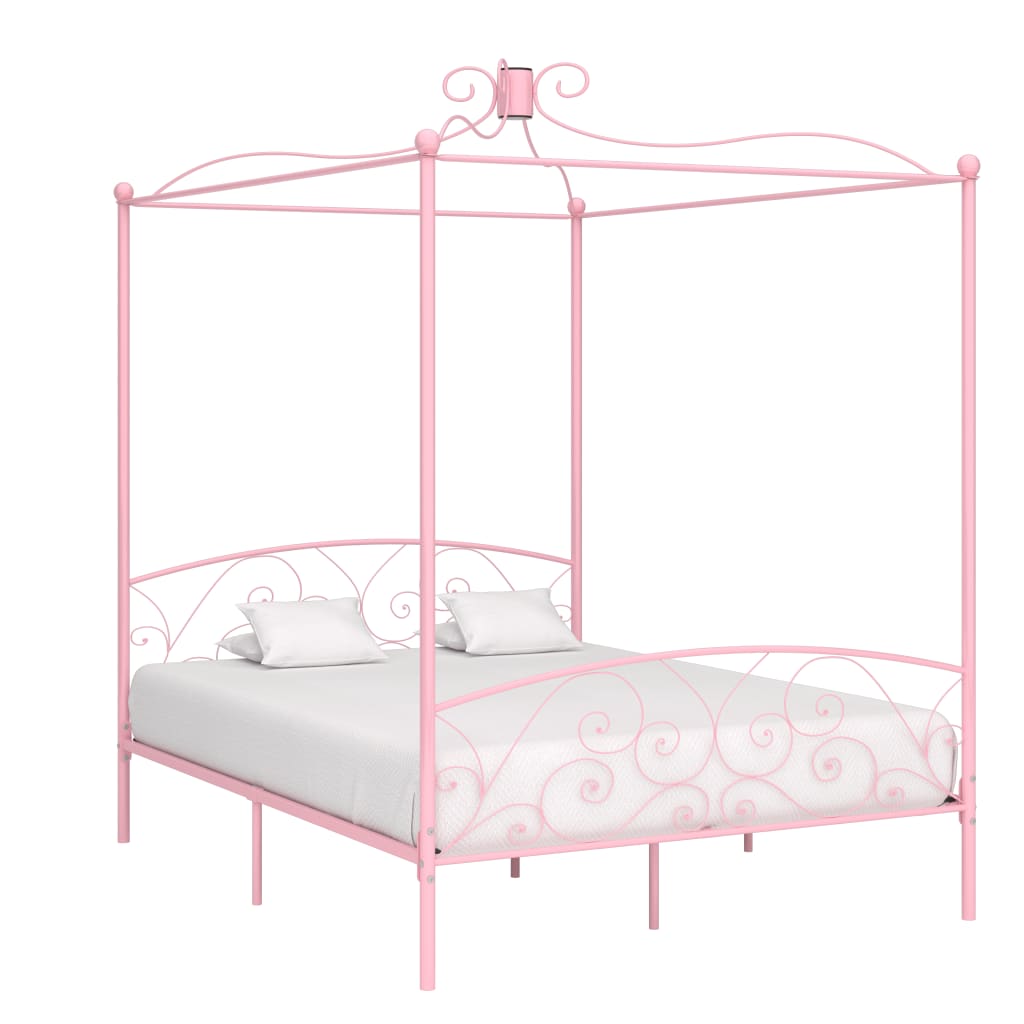 Estrutura de cama com dossel 180x200 cm metal cor-de-rosa
