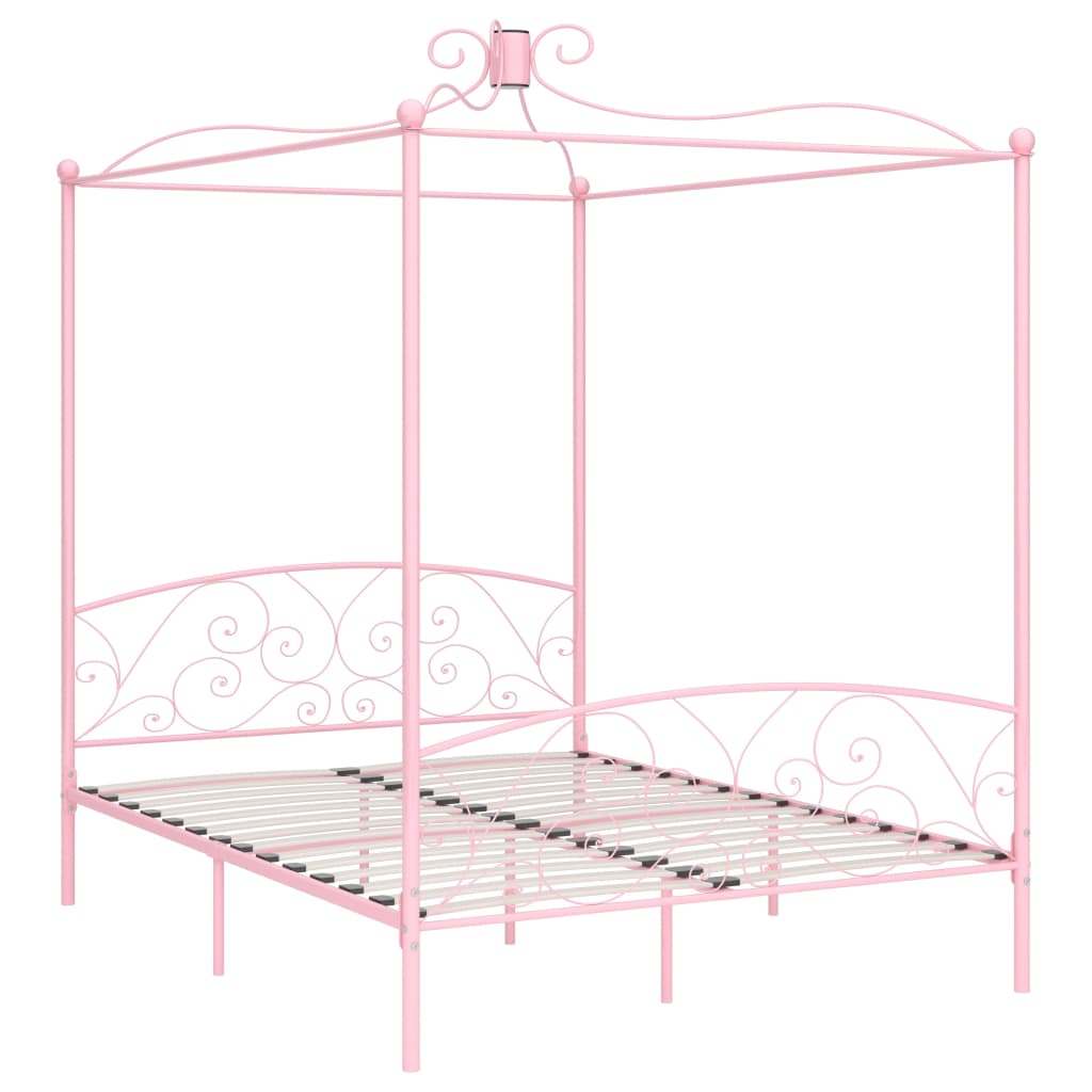 Estrutura de cama com dossel 180x200 cm metal cor-de-rosa