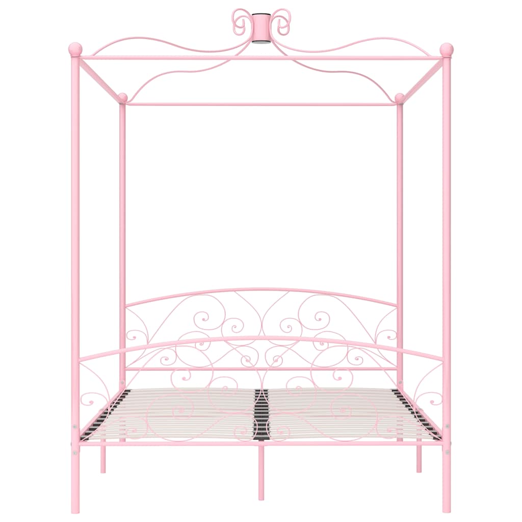 Estrutura de cama com dossel 180x200 cm metal cor-de-rosa