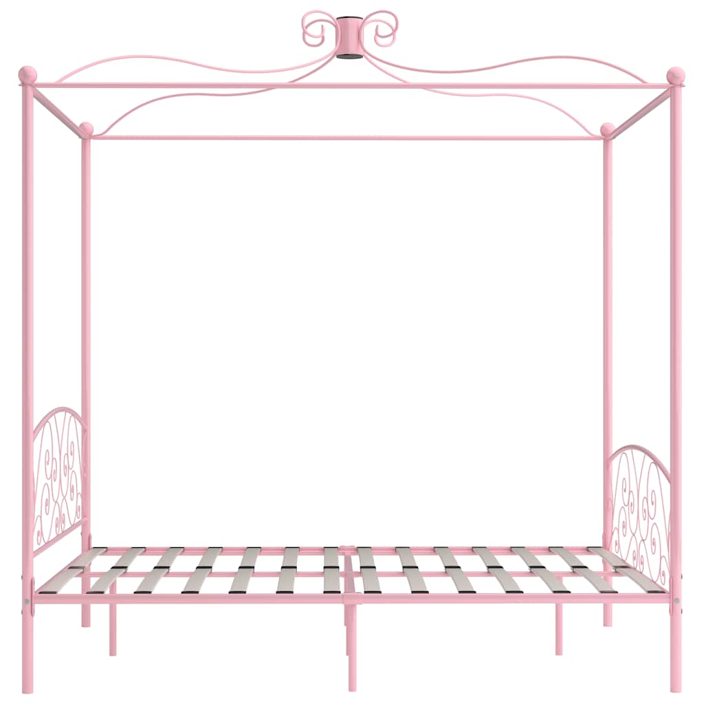 Estrutura de cama com dossel 180x200 cm metal cor-de-rosa