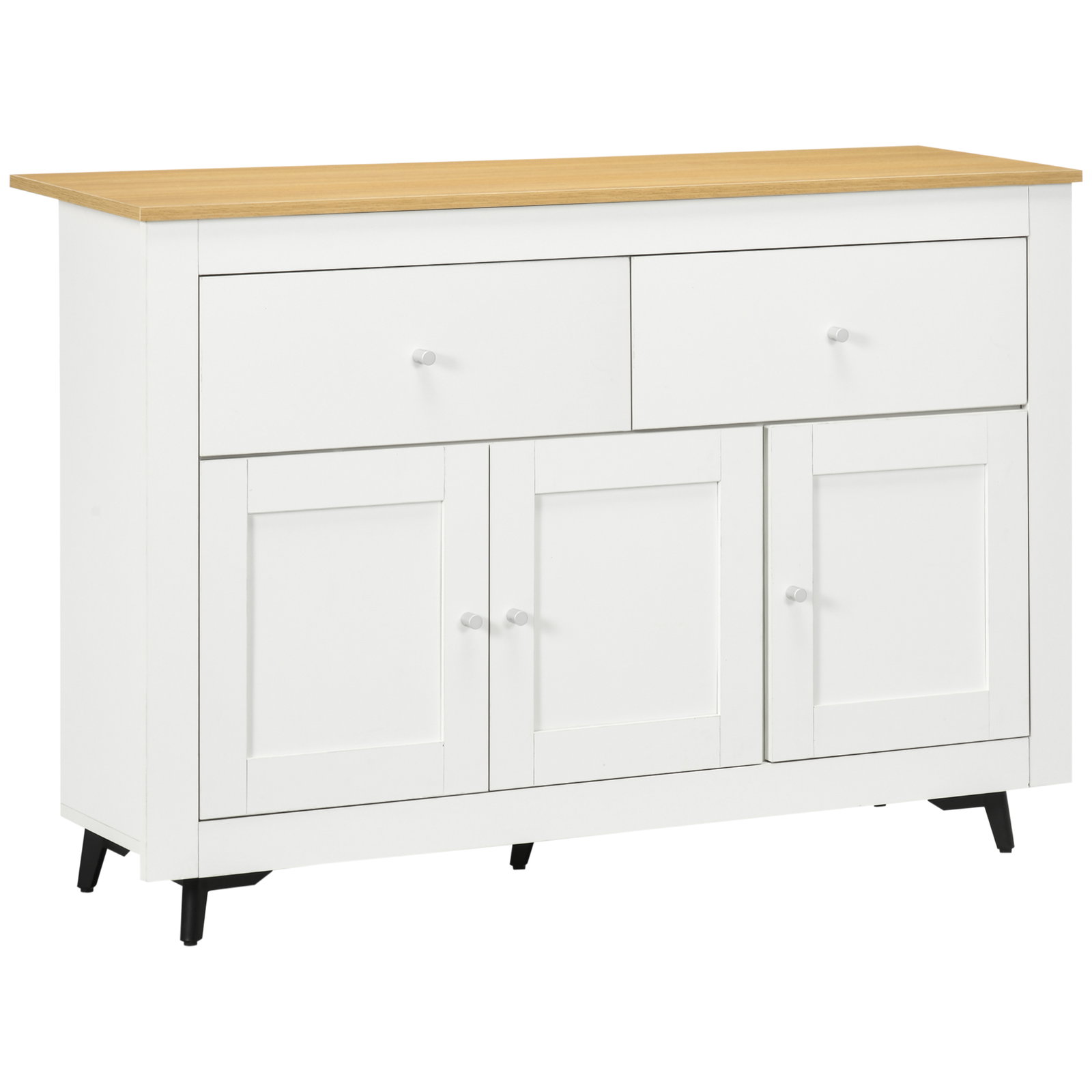 Aparador móvel auxiliar de cozinha com 2 gavetas 3 portas e prateleira ajustável móvel de TV de até 50 polegadas 117x35x80 cm branco e madeira