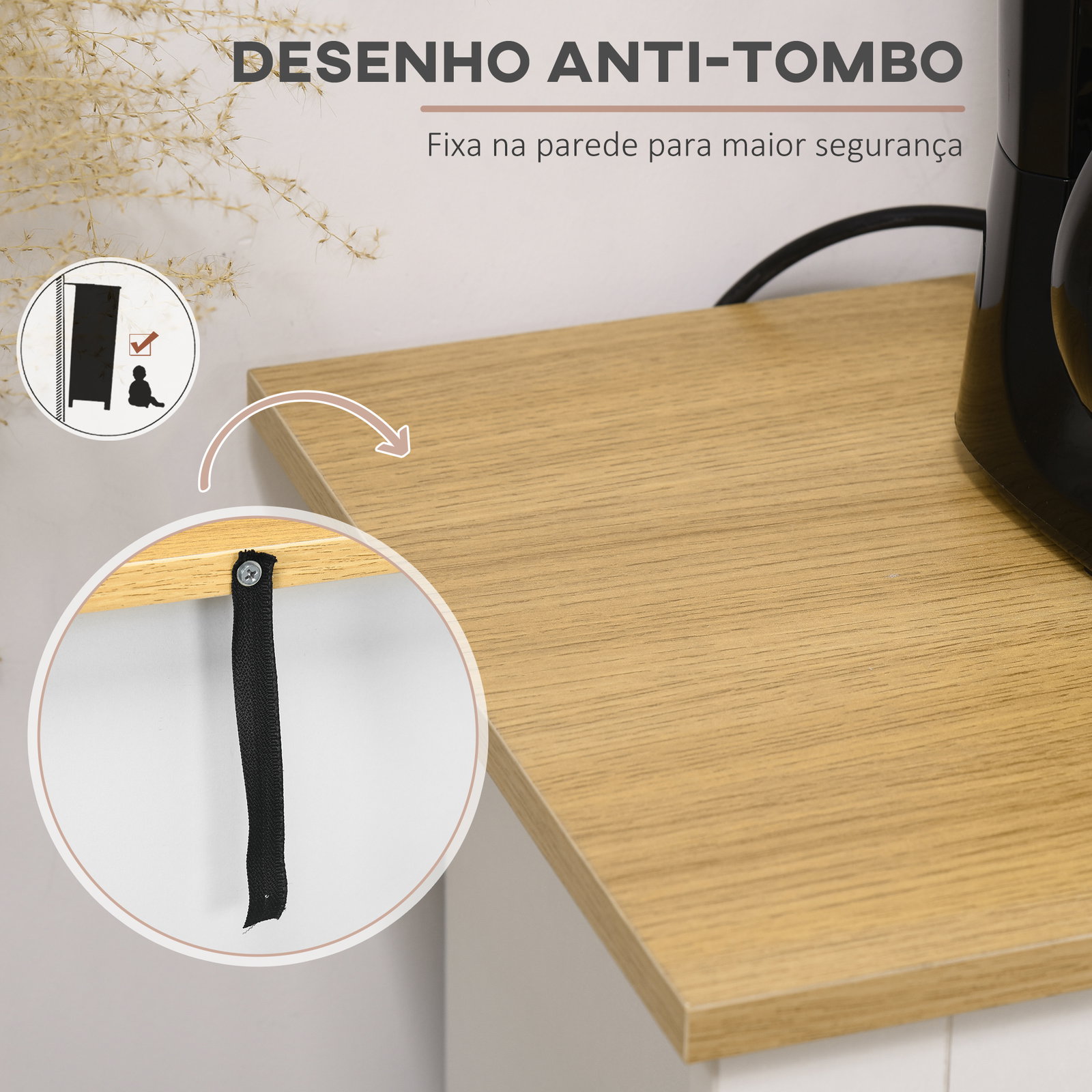 Aparador móvel auxiliar de cozinha com 2 gavetas 3 portas e prateleira ajustável móvel de TV de até 50 polegadas 117x35x80 cm branco e madeira