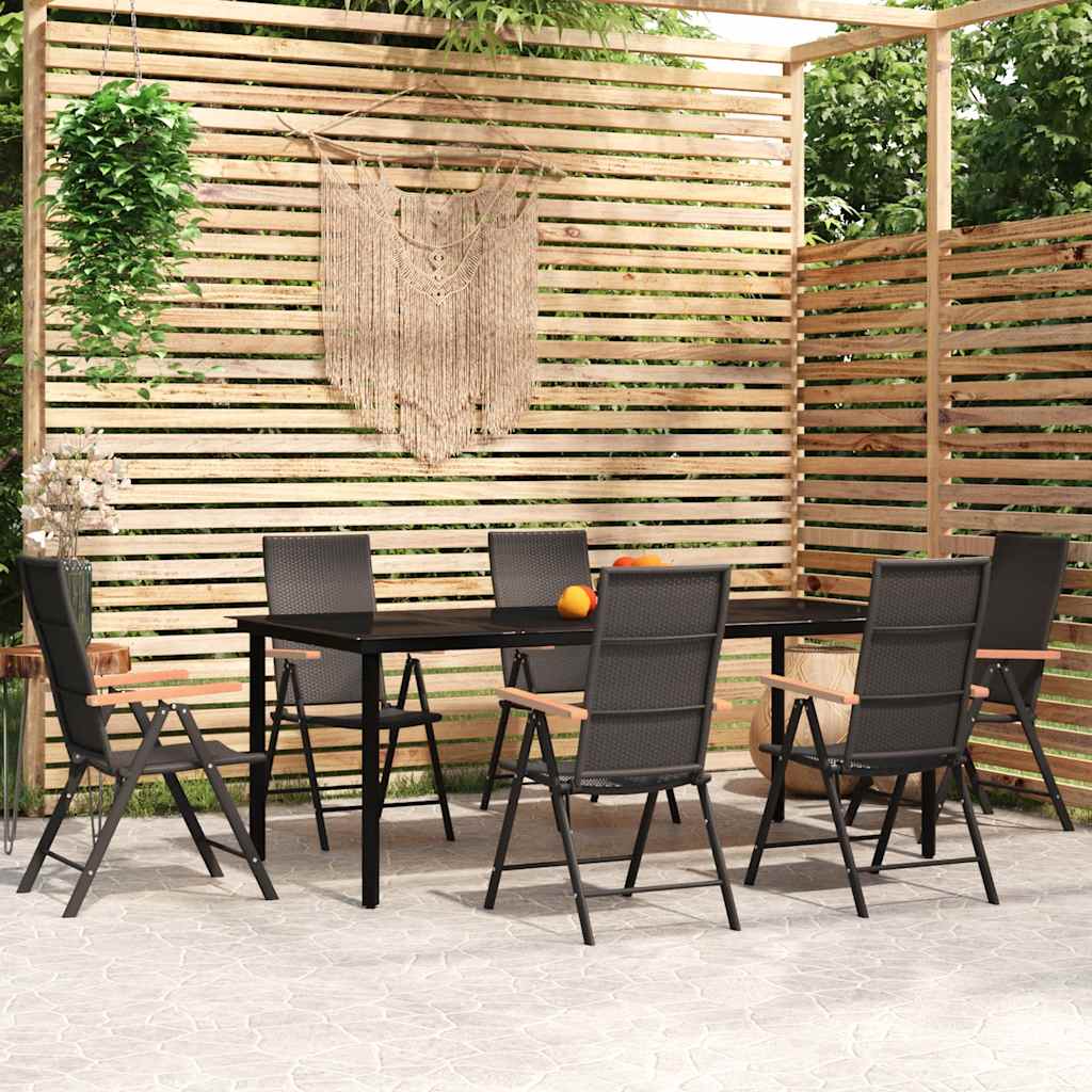 7 Pcs conjunto de jantar para jardim preto