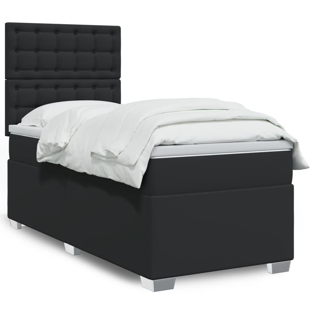 Cama com molas/colchão 80x200 cm couro artificial preto