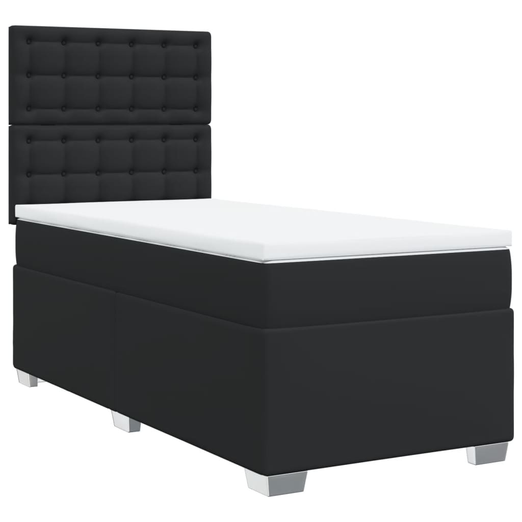 Cama com molas/colchão 80x200 cm couro artificial preto
