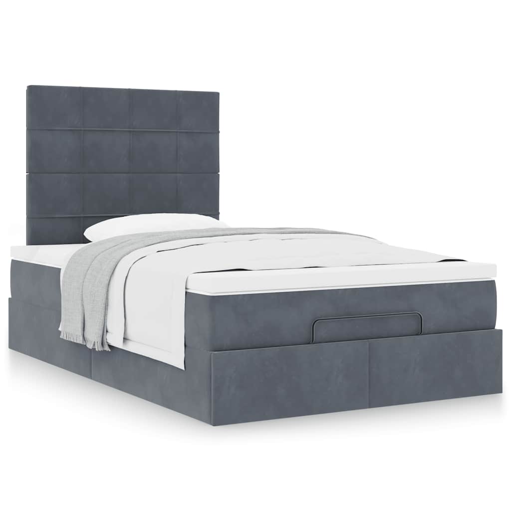 Estrutura de cama otomana com colchões cinza escuro veludo