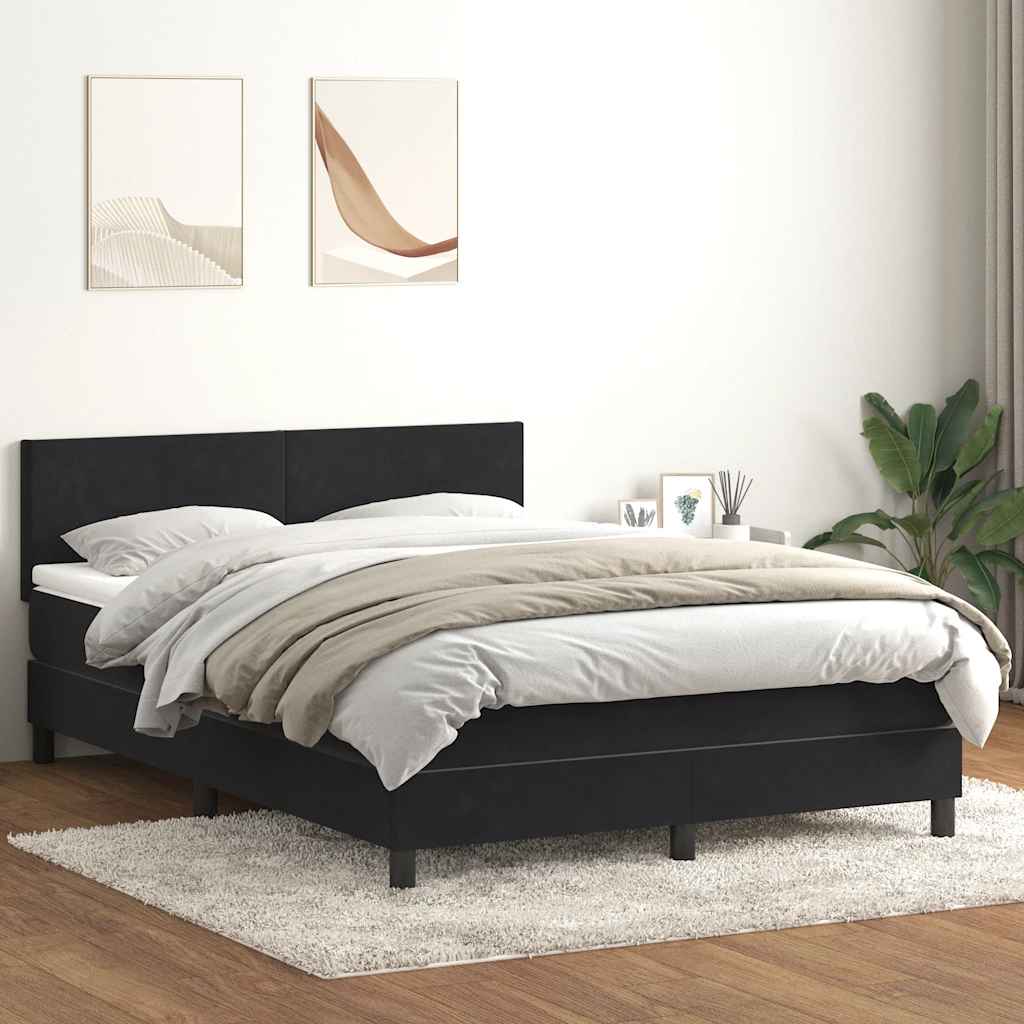 Cama box spring c/ colchão e LED 160x210 cm veludo preto