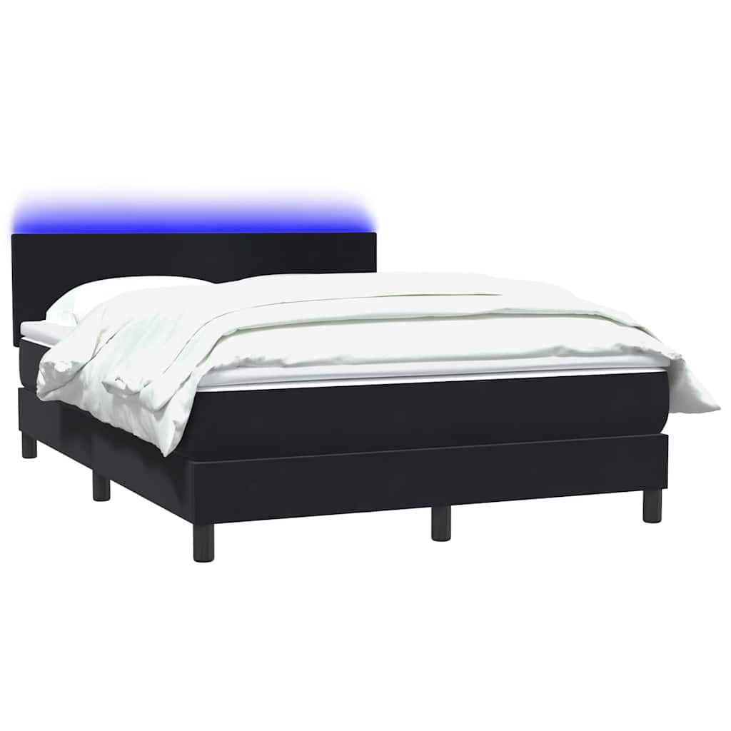Cama box spring c/ colchão e LED 160x210 cm veludo preto