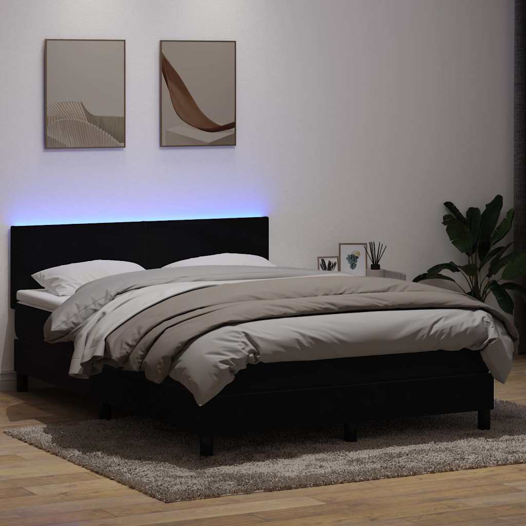 Cama box spring c/ colchão e LED 160x210 cm veludo preto