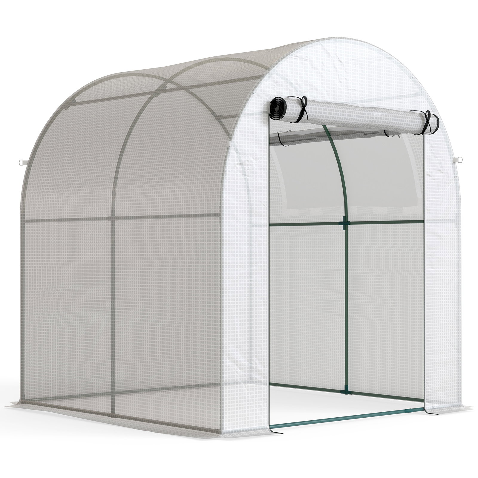 Estufa de jardim 180x180x200 cm estufa tipo túnel pequena com porta enrolável e janela de malha para cultivar plantas flores branco