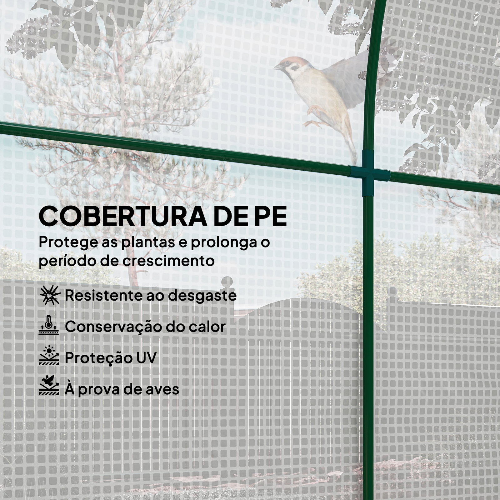 Estufa de jardim 180x180x200 cm estufa tipo túnel pequena com porta enrolável e janela de malha para cultivar plantas flores branco